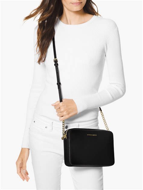 michael michael kors jet set large crossbody black|mk jet set saffiano crossbody.